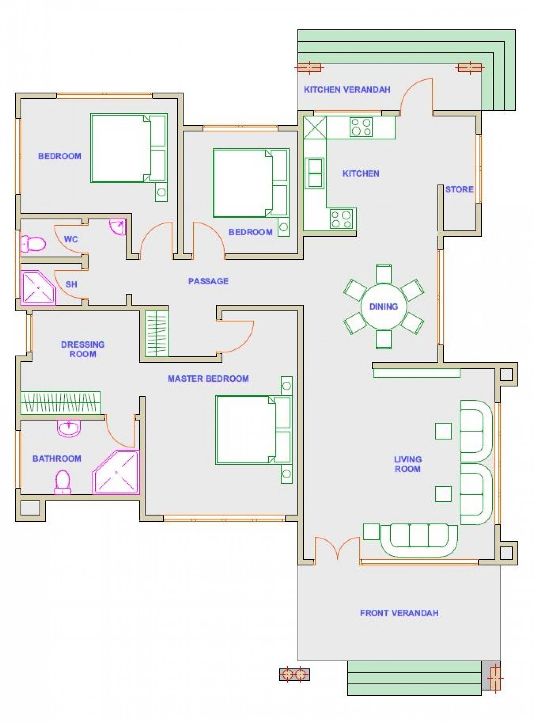 House Plan ID-14862, 3 bedrooms with 2915+1989 bricks and 70 corrugates