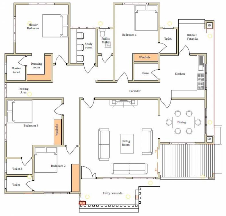 House Plan ID-15435, 4 bedrooms with 4937+1983 bricks and 113 corrugates