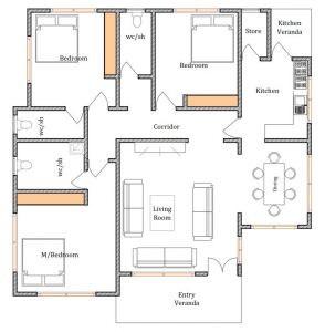 House Plan ID-16599 , 3 bedrooms with 2685+1335 bricks and 103 corrugates