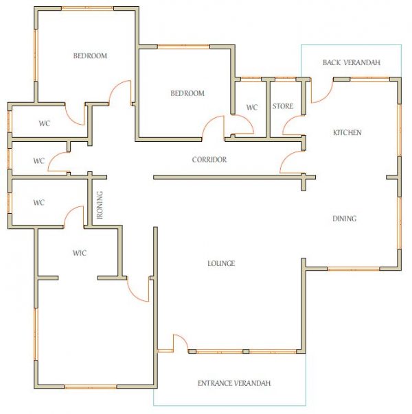 House Plan ID-16582 , 3 bedrooms with 3222+1602 bricks and 124 corrugates