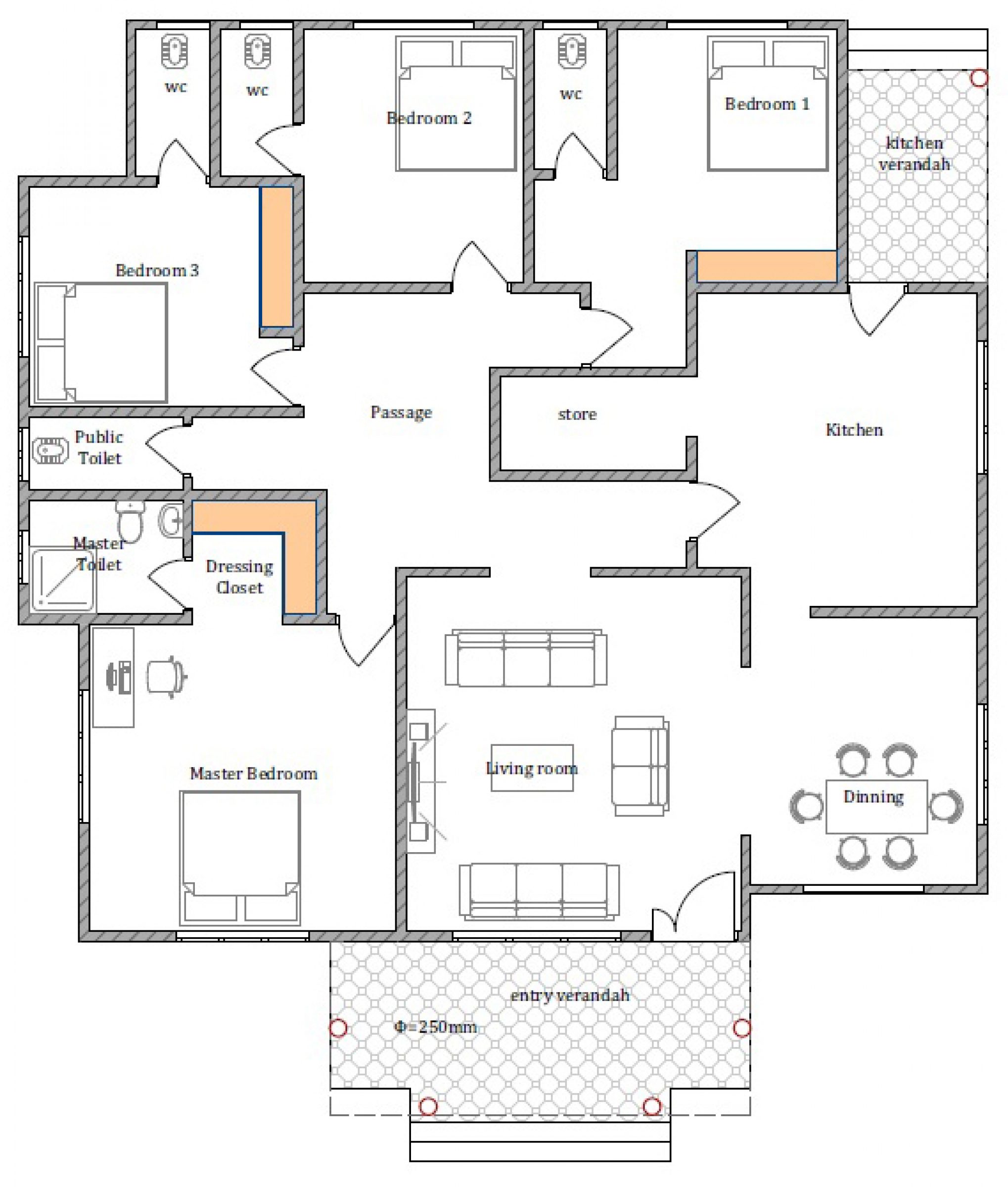 House Plan ID-17018 , 4 bedrooms with 3652+1816 bricks and 140 corrugates