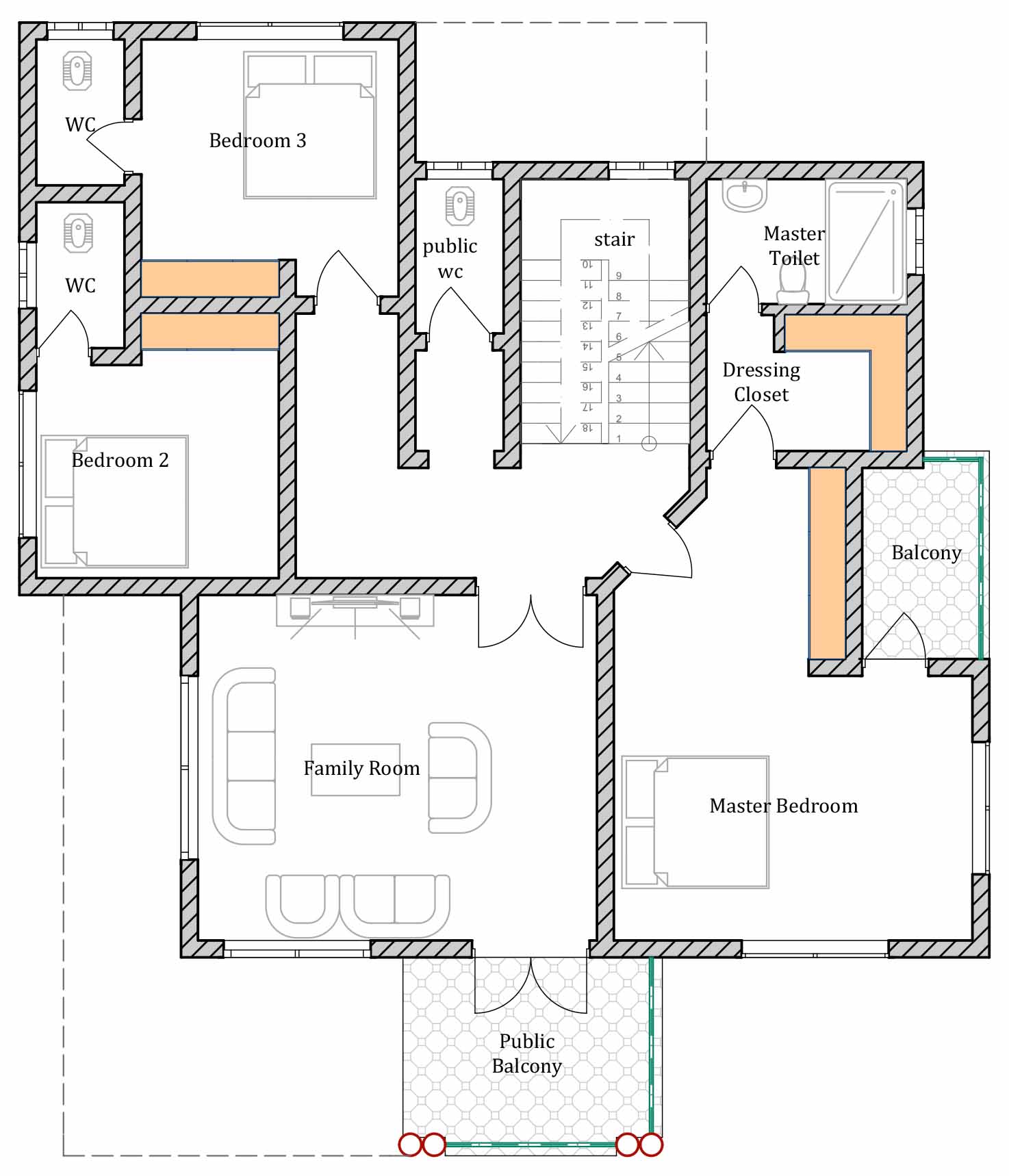 House Plan ID-17580 , 4 bedrooms with 8586+2212 bricks and 121 corrugates