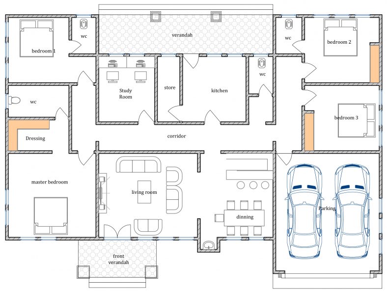 House Plan ID-18157 , 4 bedrooms with 4818+2359 bricks and 182 corrugates