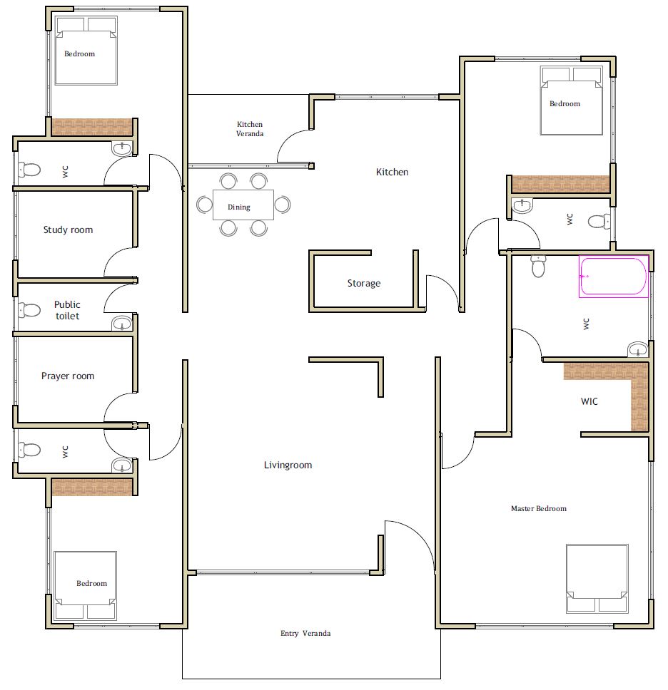 House Plan ID-21027 , 4 bedrooms with 5424+2697 bricks and 208 corrugates