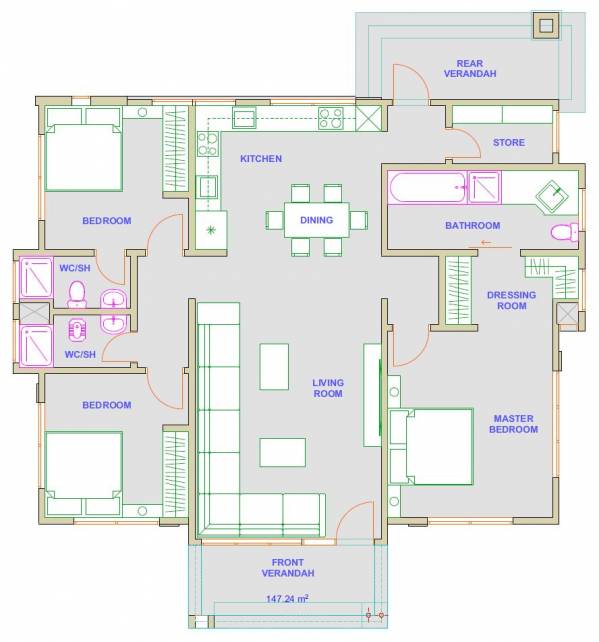 House Plan ID-21973, 3 bedrooms with 3534+1310 bricks and 61 corrugates