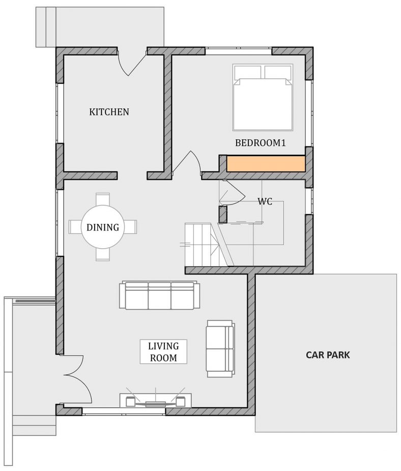 House Plan ID-22610, 2 bedrooms with 6406+1630 bricks and 0 corrugates