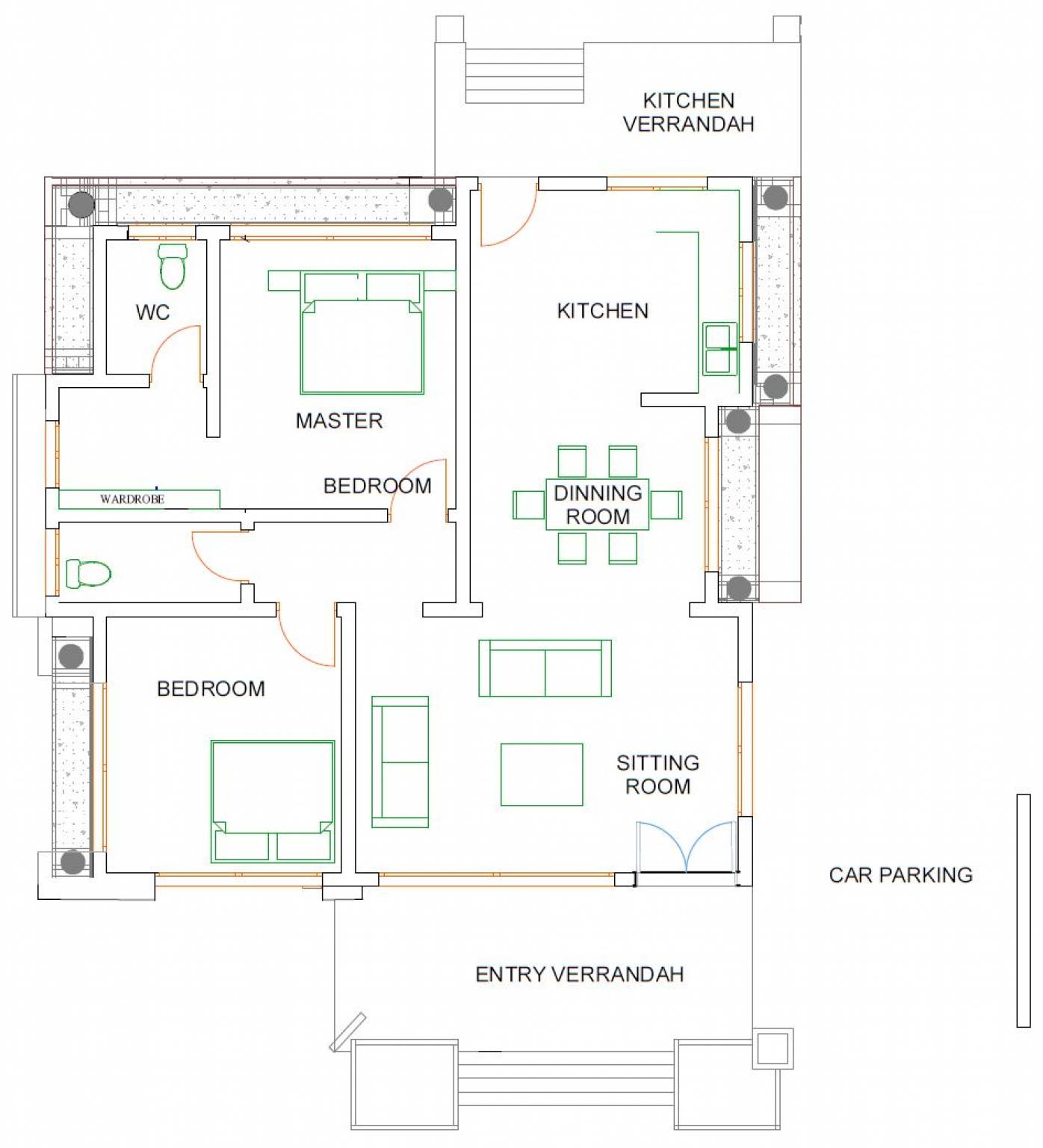 House Plan ID-26340 , 2 bedrooms with 3408+1264 bricks and 58 corrugates