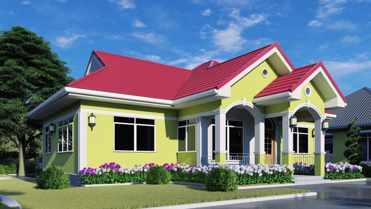 House Plan ID-8010 , 4 bedrooms , 1164+2160 bricks and 108 corrugates