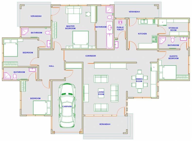 House Plan ID-13362 , 4 bedrooms with 4072+2059 bricks and 136 corrugates