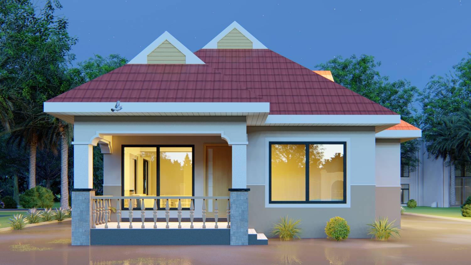 House Plan ID-19135 , 2 bedrooms , 1077+2167 bricks and 83 corrugates